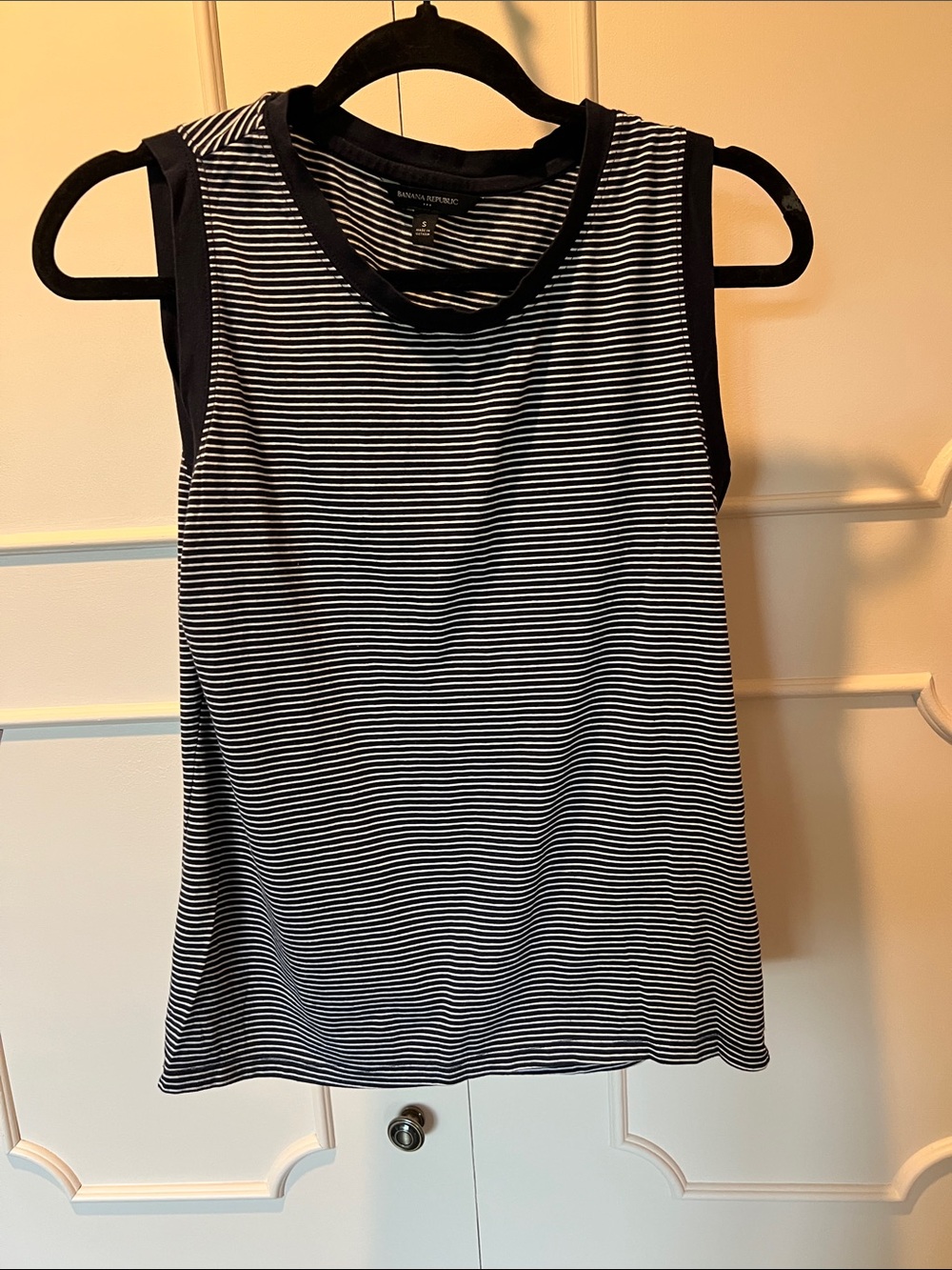 Banana Republic Black & White Striped Sleeveless Tank